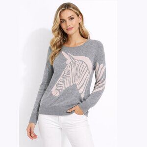 ELENA SOLANO Zebra 100% Cashmere Sweater Soft Cozy Neutral Grey Pink Women's XS